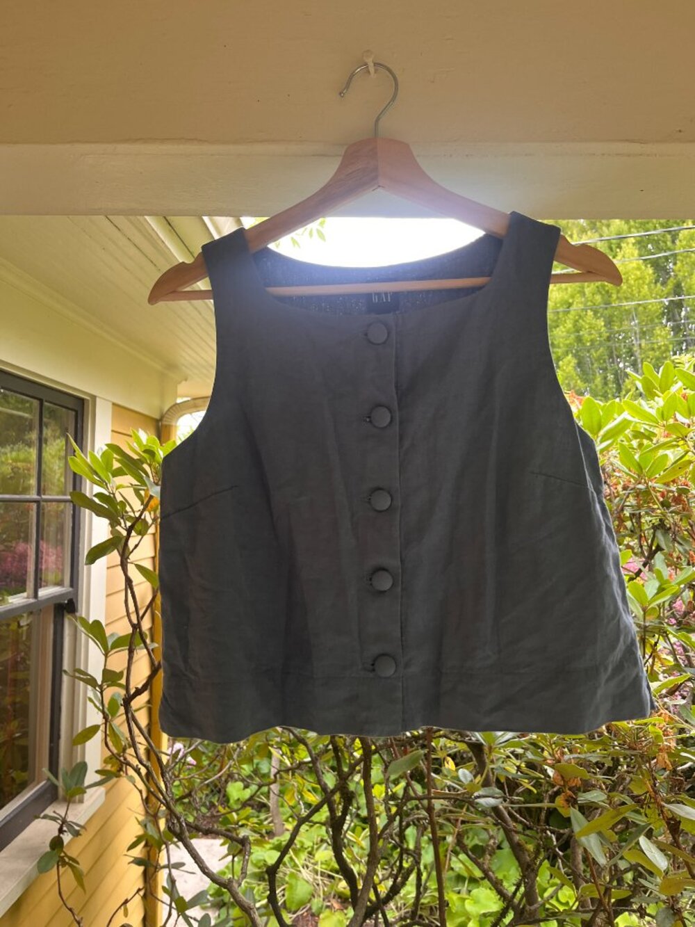 GAP Linen Blend Button Front Crop Tank Top Blue Gray Size S - Picture 3 of 4